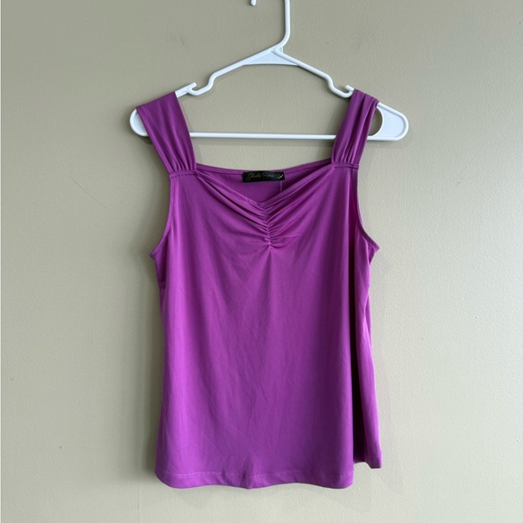 NWT Ruched Purple Tank Top with Feminine Details - Picture 1 of 6